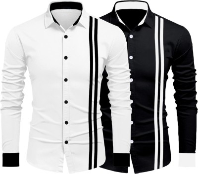 ROYAL SCOUT Men Solid Casual Black, White Shirt(Pack of 2)