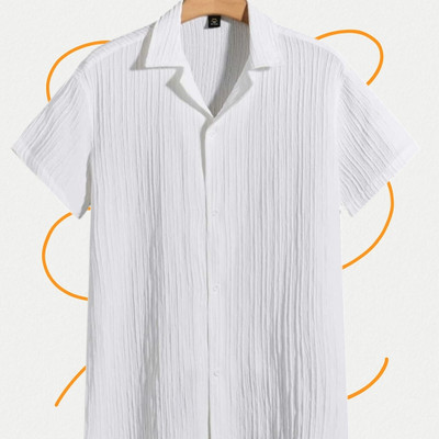 A DEEMOON TREND Men Self Design Casual White Shirt