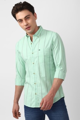 PETER ENGLAND Men Striped Casual Light Green Shirt