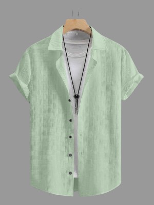 KHANJAN FASHION Men Self Design Formal Light Green Shirt