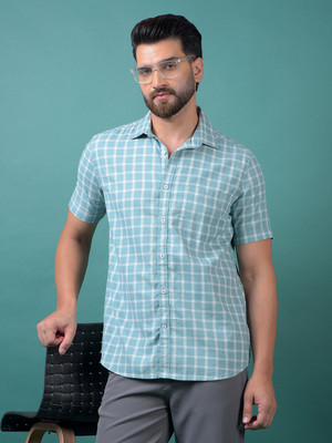 CRIMSOUNE CLUB Men Checkered Casual Blue, White Shirt