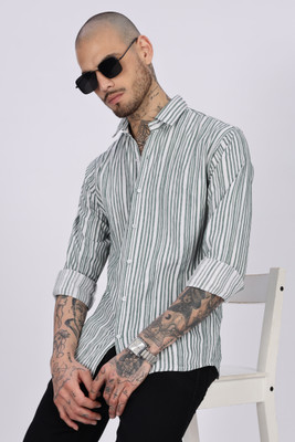 Aarna Enterprise Men Self Design Casual White, Green Shirt