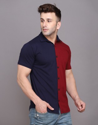 Money Leaf Men Solid Casual Dark Blue, Maroon Shirt