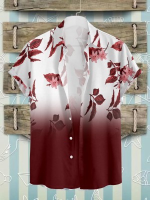 YUKAX Men Printed Casual Maroon Shirt