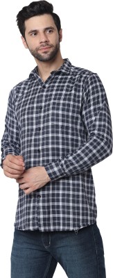 indicare Men Checkered Casual White, Dark Blue Shirt