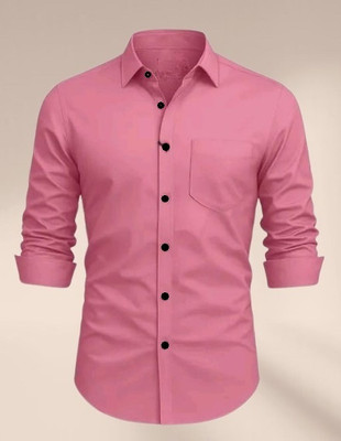 MUMIN Men Solid Formal Pink Shirt
