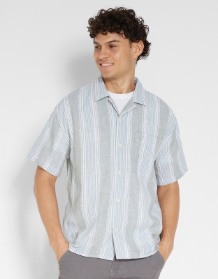 American Eagle Men Striped Casual Grey Shirt