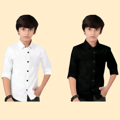 MAHITAG Boys Solid Casual Black, White Shirt