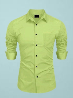 MUMIN Men Solid Formal Green Shirt