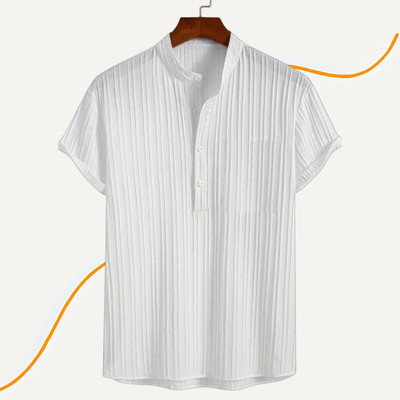 Looksky Men Self Design Casual White Shirt