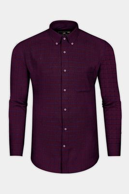 french crown Men Checkered Casual Maroon Shirt