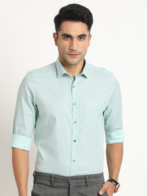 TURTLE Men Printed Formal Light Green Shirt
