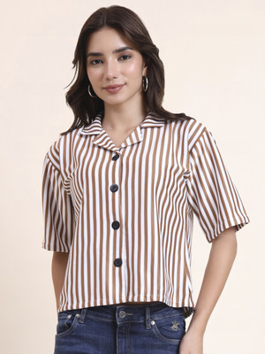 Dressberry Women Striped Casual Brown Shirt