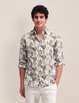 U.S. POLO ASSN. Men Printed Casual Brown, Beige Shirt