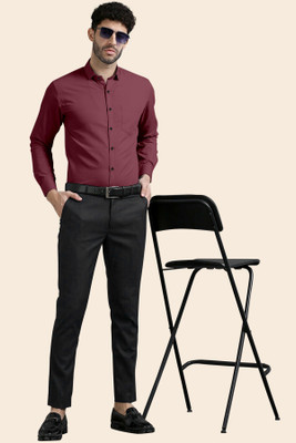 ZUNIYA COLLECTION Men Solid Casual Maroon Shirt