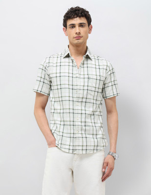 U.S. POLO ASSN. Men Checkered Casual Light Green, White Shirt