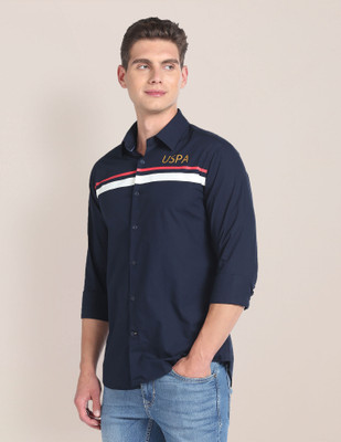 U.S. POLO ASSN. Men Striped Casual Blue Shirt