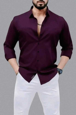 MUMIN Men Solid Formal Purple Shirt