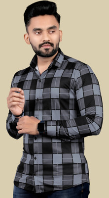 Shirteum Men Self Design Casual Grey, Black Shirt
