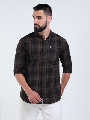 AIDAN PAUL Men Checkered Casual Brown, Black Shirt