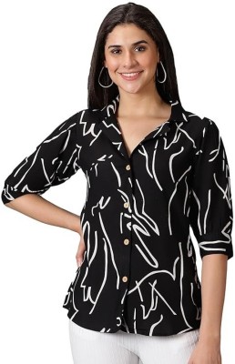 Ann Springs Women Printed Casual Black Shirt