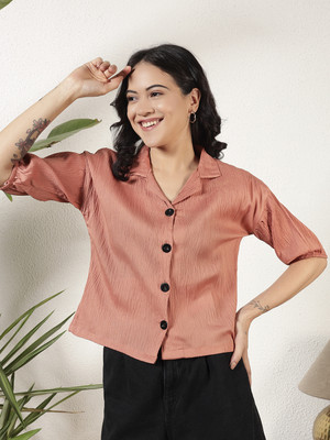 Dressberry Women Solid Casual Orange Shirt
