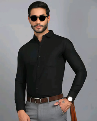 JILANI TRADERS Men Solid Party Black Shirt