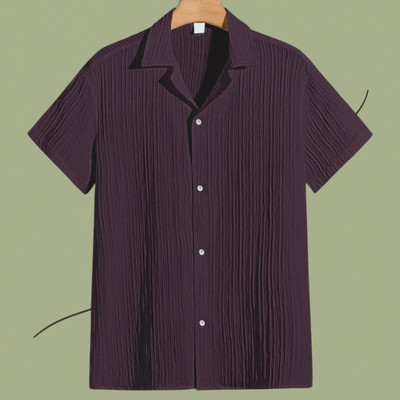 Jenil Fashion Men Self Design Casual Purple Shirt
