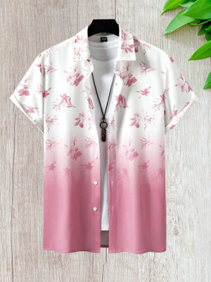 ZONANZA Men Floral Print Casual White, Pink Shirt