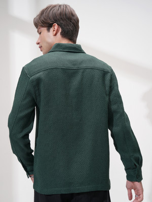 HIGHLANDER Men Self Design Casual Green Shirt
