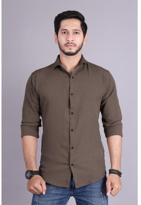 PEARL OCAN Men Self Design Casual Brown Shirt