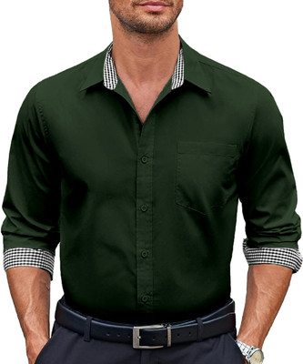 Webric Men Solid Formal Dark Green Shirt