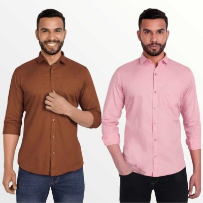 TIBAKKDI Men Solid Casual Brown, Pink Shirt(Pack of 2)