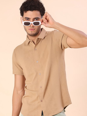 V-MART Men Self Design Casual Brown Shirt