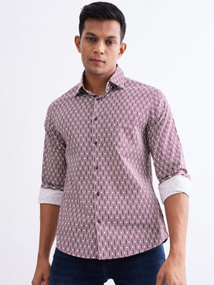 Spykar Men Printed Casual White, Maroon Shirt