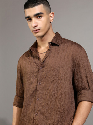 HIGHLANDER Men Self Design Casual Brown Shirt