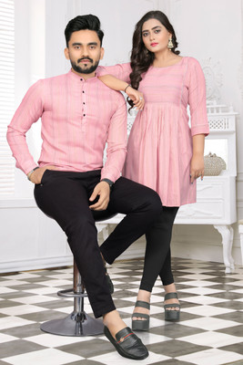 LeipZig Women Woven Design Straight Kurta(Pink)