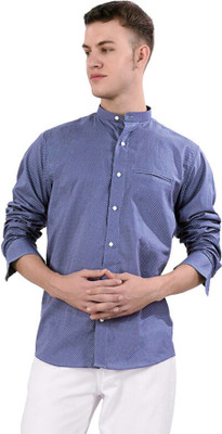 french crown Men Printed Casual Blue, White Shirt