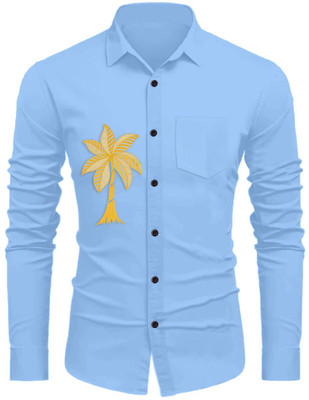 Crivion Men Embroidered Casual Light Blue Shirt