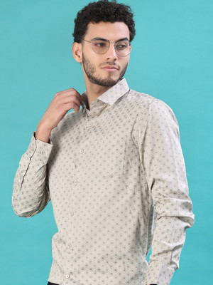 V-MART Men Printed Casual Beige Shirt