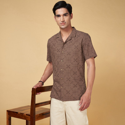 7 Alt by Pantaloons Men Printed Casual Brown Shirt