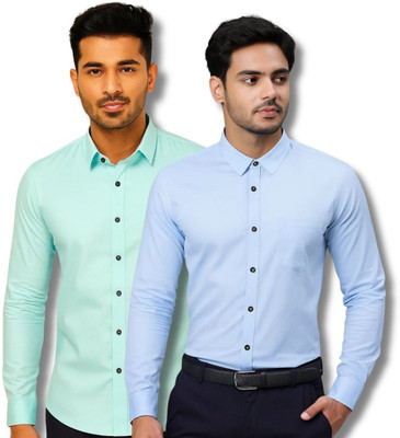 ClothTheory Men Solid Casual Light Blue Shirt(Pack of 2)