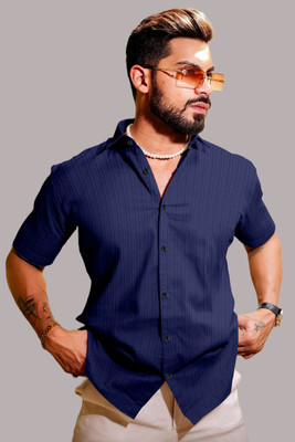 Billion Men Self Design, Solid Casual Blue Shirt