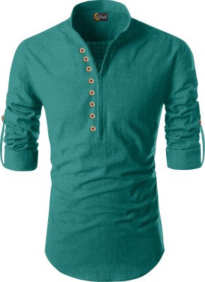 HouseOfCommon Men Solid Straight Kurta(Dark Green)