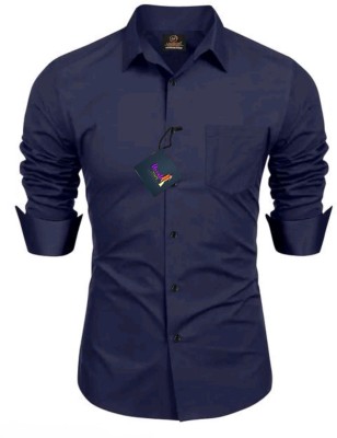 Brindra Fashion Men Solid Casual Dark Blue Shirt