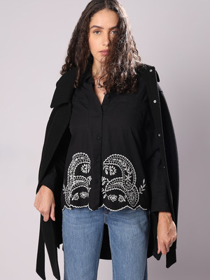 VERO MODA Women Embroidered Casual Black Shirt