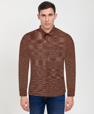 AbdullahFashion Men Self Design Casual Brown Shirt