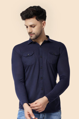 tfurnish Men Solid Casual Dark Blue Shirt