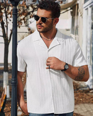 METRONAUT Men Self Design Casual White Shirt