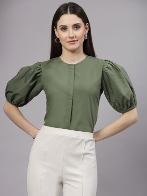 Style Quotient Women Solid Casual Dark Green Shirt